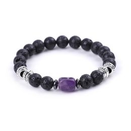 Square Tiger Eye Energy bead 7 Chakras 8MM Black Lava Stone Beads Bracelets Stretch Yoga Jewellery for Women Men Gift