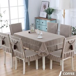 Solid Color Linen Tablecloth Thick Rectangular Dining Chair Cover And Table Cloth Set Waterproof Home Table Decor 2 Sizes T200707