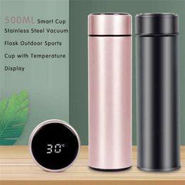 500mL Smart Kettle LCD Touch Screen Display Temperature Portable Water Bottle Vacuum Flask Travel Outdoor 201128