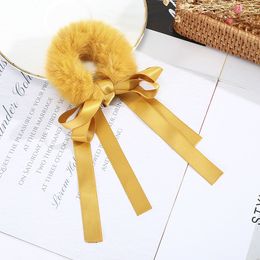 Soft Wool Chiffon Thin Bow Ribbon Tassel Large Intestine Circle Scrunchies hot selling female fabric hair circle Rope