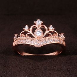 Newly Crown Shape Women Engagement Rings Rose Gold Colour Fancy Proposal Rings for Girl Graceful CZ Fashion Jewellery