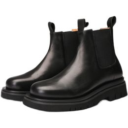 Black Men High Winter quality boots Handmade Slip on Genuine leather Ankle Boots for men 6985