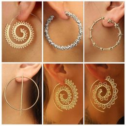 Hoop & Huggie BRAVEKISS Simple Hollow Round Spiral Earrings For Women Vintage Circle Leaf Gear 2021 Fashion Jewellery BPE14461
