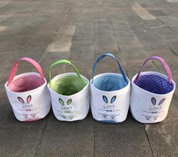 Easter Basket Rabbit Bunny Ears Canvas Bucket Bags Easter Eggs Hunt Bags For Kids Gifts Storage Baskets wholesale