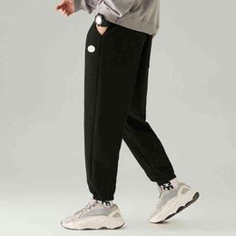 2021 New Autumn and Winter Men's Casual Pants Knit Pants Elastic Belt Pure Colour Embroidery Men's Trousers M-5XL G0104