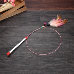 1 Pc Cat Kitten Pet Teaser Funny Cat Toy Mouse On A Rod Teaser Belling Feather Interactive Stick Toy Wire Chaser Wand Hot Sale