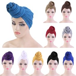 Women Turban Hat Bohemian Style Jersey Head Wrap Knot Turban African Twist Headwrap Ladies Hair Accessories India Hat Chemo Cap