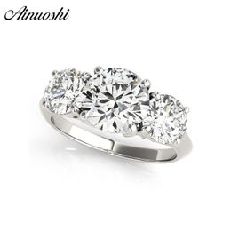 AINUOSHI 925 Sterling Silver Women Wedding Engagement Bridal Rings Three Stones Rings 2ct Round Annversary Silver Lover Jewelry Y200106