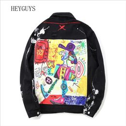 Graffiti Appliques Hip Hop Jean Jacket Men Art Gone Mad Turn Down Collar Denim Jackets Men Streetwear Clothes Rated 201218