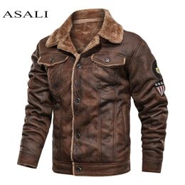 Men Old Fashioned Suede Vintage Military Jacket Winter Coat Warm Casual Leather Jackets PU Slim Fit Male Zipper 201111