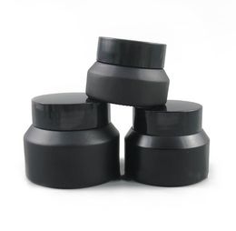 New Design 15g 30g 50g Packing Bottles Frost Black Glass Cream Jar With Lids White Seal Insertion Container Cosmetic Packaging Pot