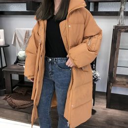 New Winter Jacket Long Padded Over-the-Knee Women Korean-Style Loose Down Cotton Coat Cotton-Padded Clothes 201031