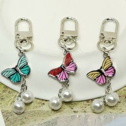 Colourful Butterfly Keychain Insects Car Pearl Hanging Key Rings Women Bag Accessories Jewellery Gifts DIY Pendant Key Ring