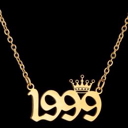 Stainless Steel Crown Birth Year Number Necklaces Custom Name Initial Necklace Pendants For Women Girls Birthday Jewelry Special Year GD994