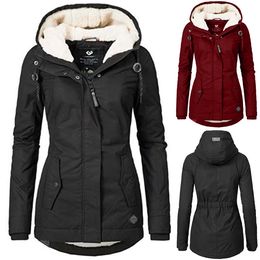 Women Parkas Winter Casual Coats Hooded Thick Cotton Warm Female Jacket Fashion Mid Long Wadded Coat Outwear Plus Size D30 201110