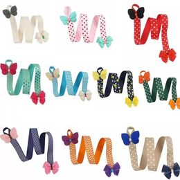 Multi Style Cute Girls Hairclips Storage Holder Dot Printed Chevron Solid Bows Handmade Belt Kids Hair Accessories