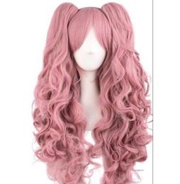 -Pink Vocaloid-Miku Anime Cosplay Lunga parrucca riccia +2 clip su coda di cavallo