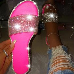 Female Candy Color Flip Flops Outdoor Ladies Slides Hot Beach Shoes New Summer Women Crystal Slippers Glitter Flat Soft Bling1