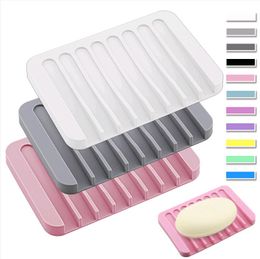 Silicone Soap Dishes Plate Holder Tray Drainer Shower Waterfal For Bathroom Kitchen Counter 16 Colors LYX89