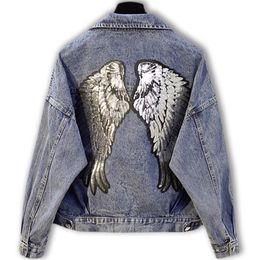 Women's Denim Casual Blue Clothing women Loose Vintage Streetwear Female Coat Sequined Jacket 201210