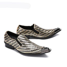 2020 nuove scarpe da uomo in vera pelle scarpe punta in metallo punta in metallo intrecciata uomo a mano in pelle vestito scarpe moda parrucchiere
