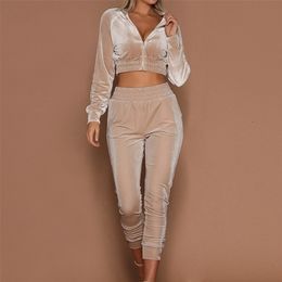 LAAMEI Women Tracksuit Zipper Hoodies Sweatshirt Pants 2 Pieces Set Fashion Female Cropped Top Pullover And Trousers Suits T200704