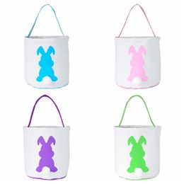 Easter Bunny Bucket Easter Rabbit Tail Basket Sequins Egg Candies Baskets Canvas Handbag Tote Easter Party Decoration Supplies YL1361