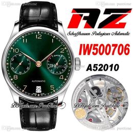 AZF V5 IW500706 Power Reserve A52010 Automatic Mens Watch 42mm Steel Case Green Dial Silver Markers Black Leather Strap Super Edition Puretime G7