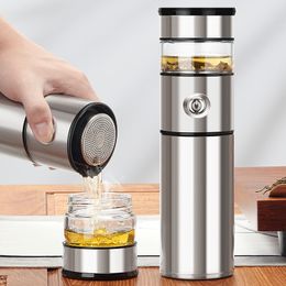 Glass Tea Cup 316 Stainless Steel Thermos Cup Water Bottle for Car Travel Tea Glass Vacuum Flasks Thermoses with Tea Infuser LJ201221