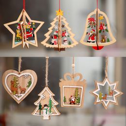 Christmas Decorations Christmas Ornament Wooden Christmas Tree Small Pendant Wooden Five-pointed Star Bell Pendant Gift For Child