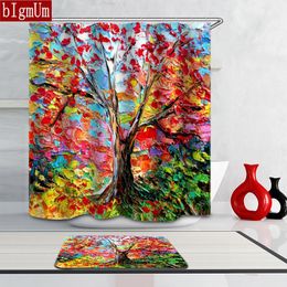 New Design Colorful Shower Curtains Family Tree Of Life Waterproof Bathroom Curtain Eco-friendly Bathtub Screen Shower Curtains T200711