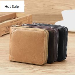men wallet short cowhide leather coin purse with zipper new design vintage card holder