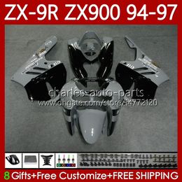 MOTO Bodywork For KAWASAKI NINJA ZX 9R 9 R 900 CC ZX9 R ZX900C 94-97 Body 100No.39 ZX900 900CC ZX-9R ZX9R Black Grey 94 95 96 97 ZX-900 1994 1995 1996 1997 OEM Fairing Kit