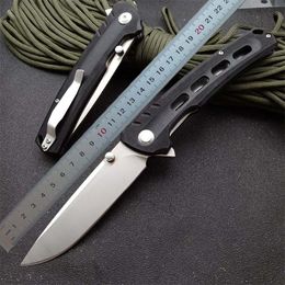 1Pcs New Fast Open Flipper Folding Blade Knife 9Cr18Mov Satin Drop Point Blade Black G10 Handle Ball Bearing Knives