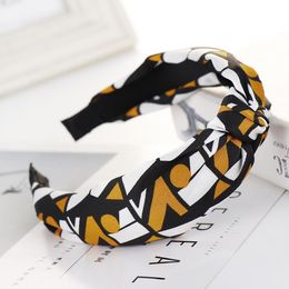 2019 new hair accessories Korean fabric cross solid Colour printing knotted wide-brimmed headband wash face headband