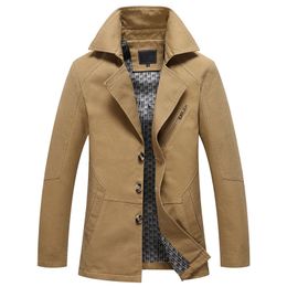 Men Spring New Business Casual Trench Coat Jacket Men Brand Fashion Long Sleeve 100% Cotton Solid Washed Trench Coat Men 201119