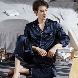 100% Real Silk Pijama for Men Lounge Sleepwear Pyjamas Solid Spring Bedgown Home Clothes Man PJs Hangzhou Pure Silk Pajamas Sets LJ201112