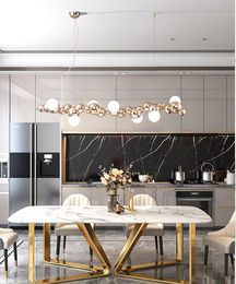 Nordic Restaurant Pendant light Postmodern 7/9 lights Gold Glass Hanging lamps Dining room Kitchen Bar Suspention Luminaire