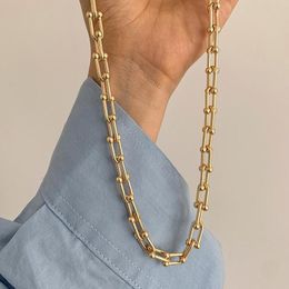 18k Gold Minimalist U-shaped Stitching Thick Chain Necklace Personality Exaggerated Necklace For Female Jewelry Gift