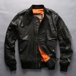 2017 Avirex genuine leather jacket men fashion baseball jacket sheepskin flight men bomber men's pilot coat11