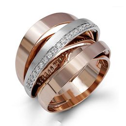 Wedding Rings Multi-layer Winding Design Two Tone Finger For Women Exquisite Crystal Weave CZ Engagement Ring Fashion Jewelry1