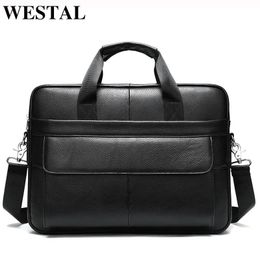 WESTAL Men's Briefcases Bag Men's Genuine Leather Office Bags for Men Messenger Bag Leather Laptop Bag for Document Brie2700