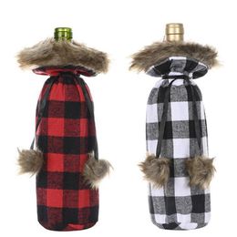 Christmas Table Decorations Ornament Lattice Wine Bottle Cover Bag Christmas Xmas Home Party Decorations Free Shippin Wholesale