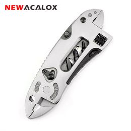 NEWACALOX Multifuntion Pliers Survival Multi Hand Tools Mini Screwdriver Set Adjustable Wrench Jaw Spanner Pocket Knife Repair Y200321
