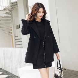 Black cloth coat winter new han edition dress in long loose wool coat type cocoon coat 201103