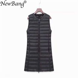 NewBang Matt Fabric Ultra Light Down Women's Vest Sleeveless White Duck Down Vest Women Long Warm Vests Windproof Waitcoat 201211