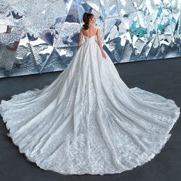 Luxury Cap Sleeve Tulle Ball Gown Wedding Dress Lace Appliques LongTrain Gowns Illusion Zipper Back Custom Made Bridal Dresses