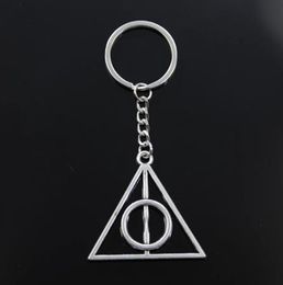 20pcs/lot Key Ring Keychain Jewelry Silver Plated Deathly Hallows Charms pendant Key accessories