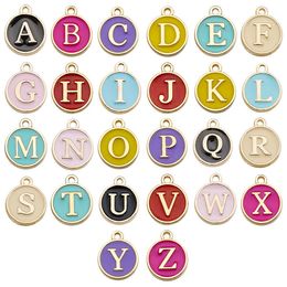 Popular Design Accessories Blue/Black/White/Pink English Letter Charm 12MM Enameled Alloy Charms 26PCS/Set DIY Jewelry