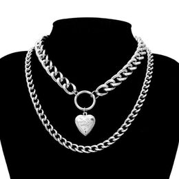 Exaggerated punk metal heart-shaped necklace ladies thick chain multi-layer necklace gift charm hip-hop gothic collar jewelry